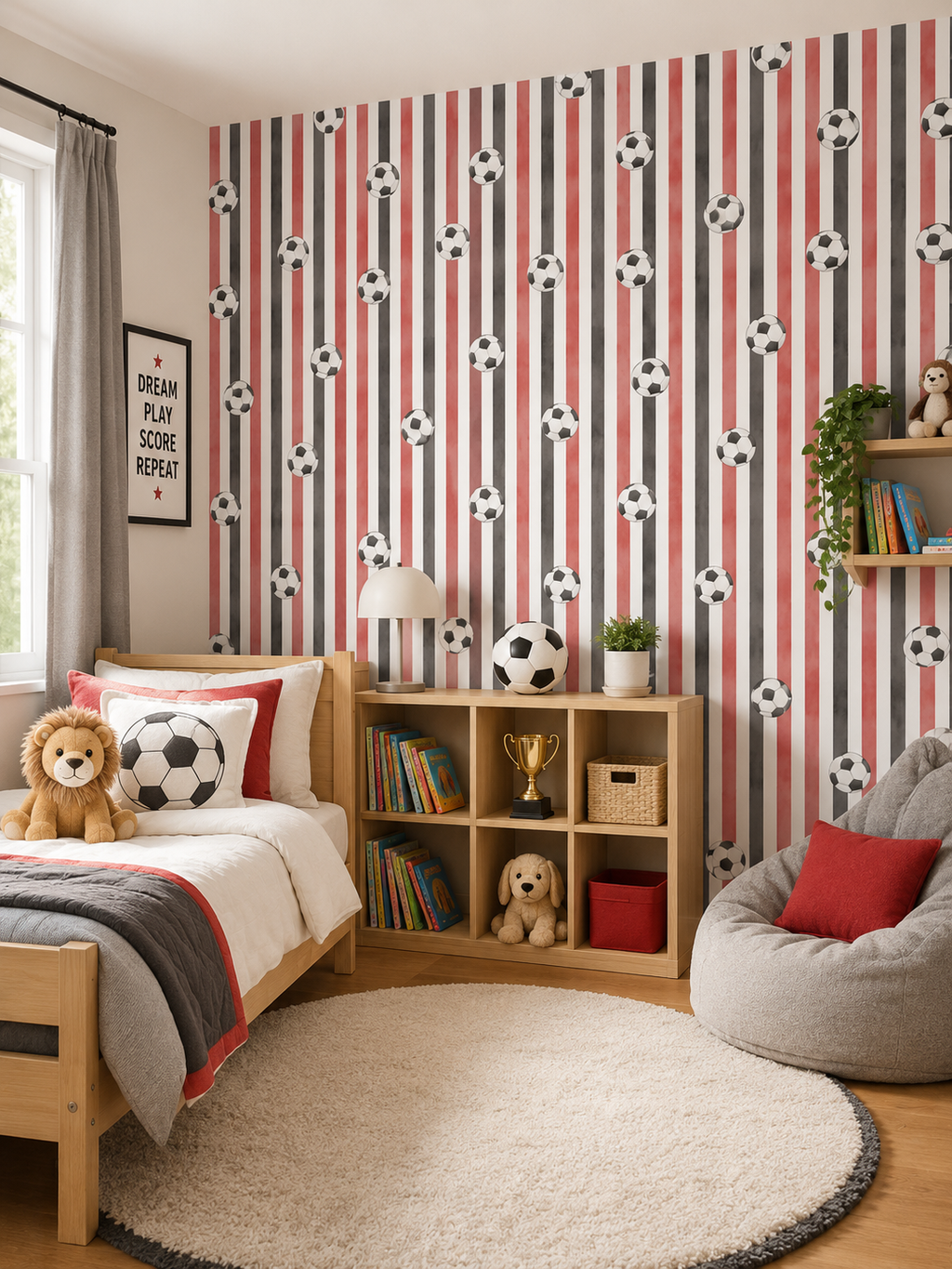 Goalbound black & red - children's wallpaper