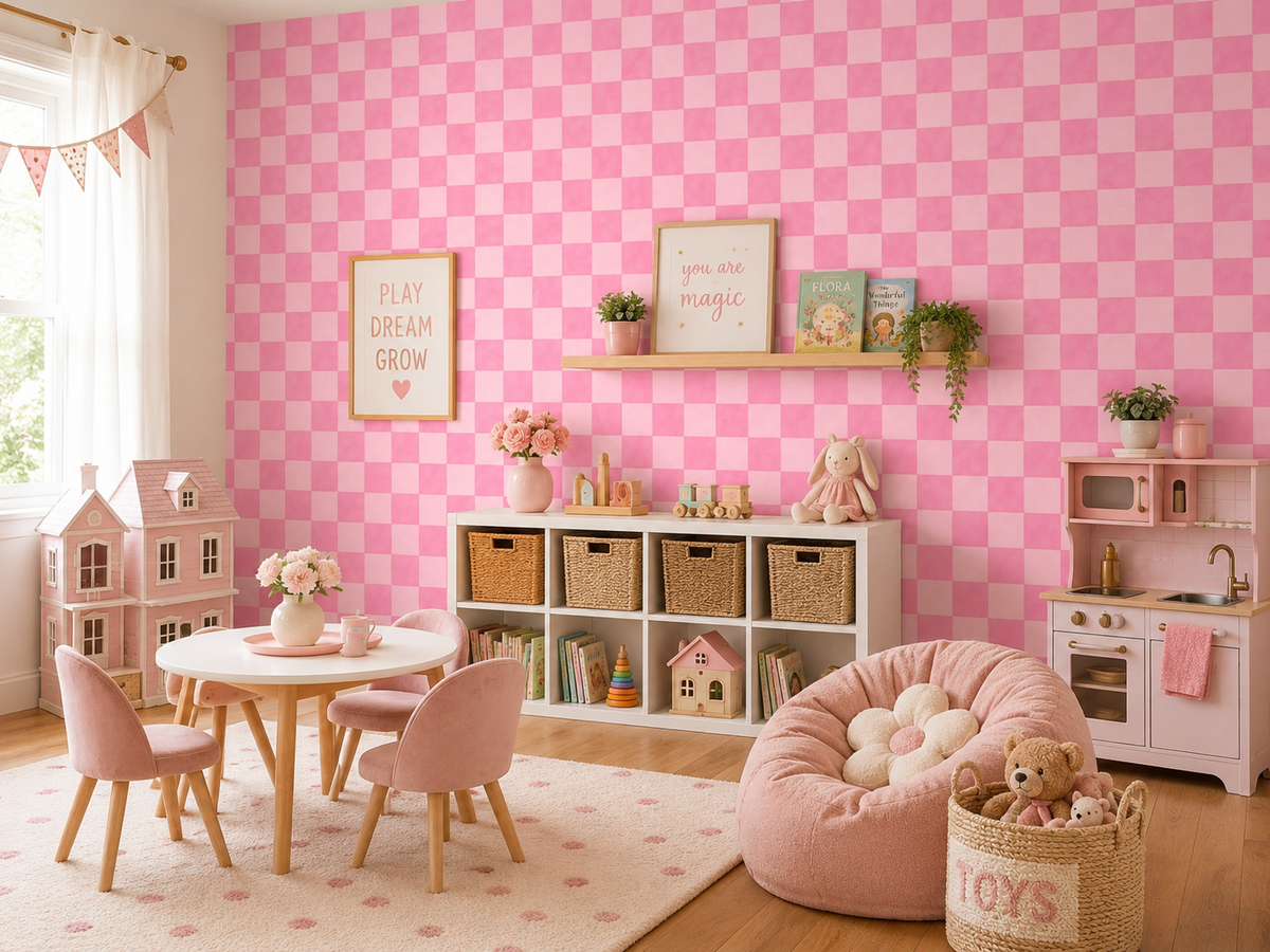 Rosy checks - children's wallpaper